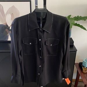 Vintage Black Shirt with Beaded Stitching